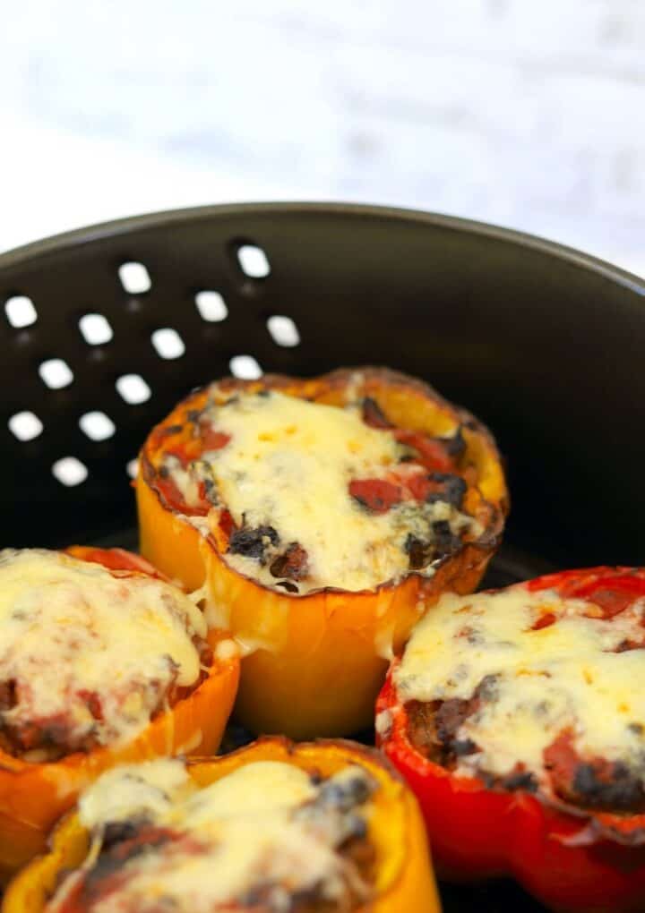 Stuffed peppers in air fryer basket