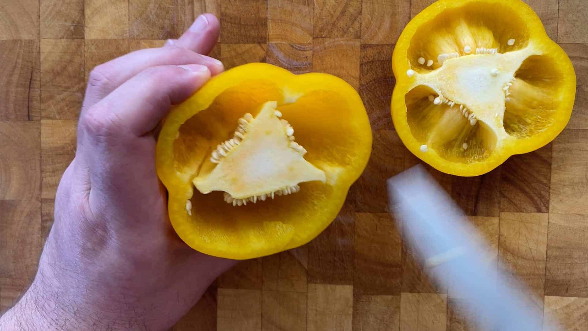 Trim top off peppers