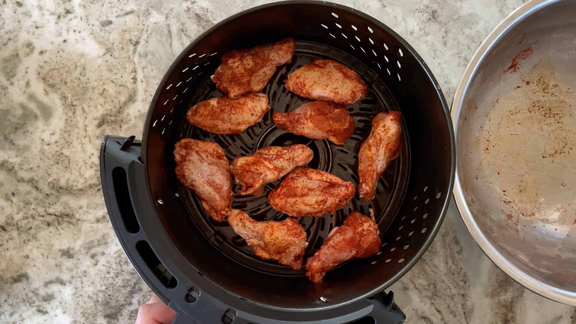 Wings in air fryer basket
