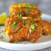 Cilantro Lime Chicken Wings on a white plate