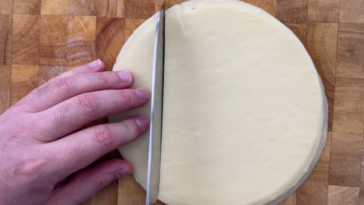 cutting the cheesefolio wraps into loaf pan size