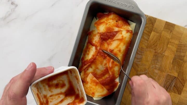 layered loaf pan ready for the oven