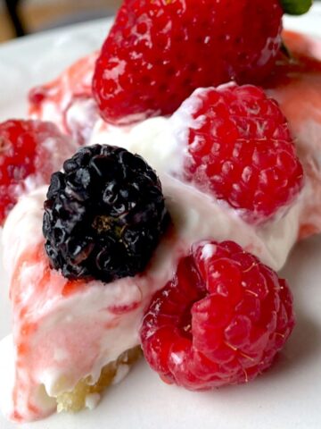 strawberry cream pie slice on a plate