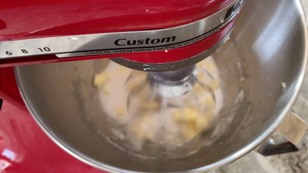 Mixing the sweetener and butter in the stand mixer