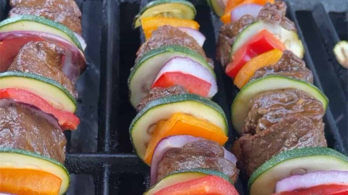 Beef kabobs on the grill