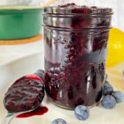 Low Carb Blueberry Sauce in a mason jar