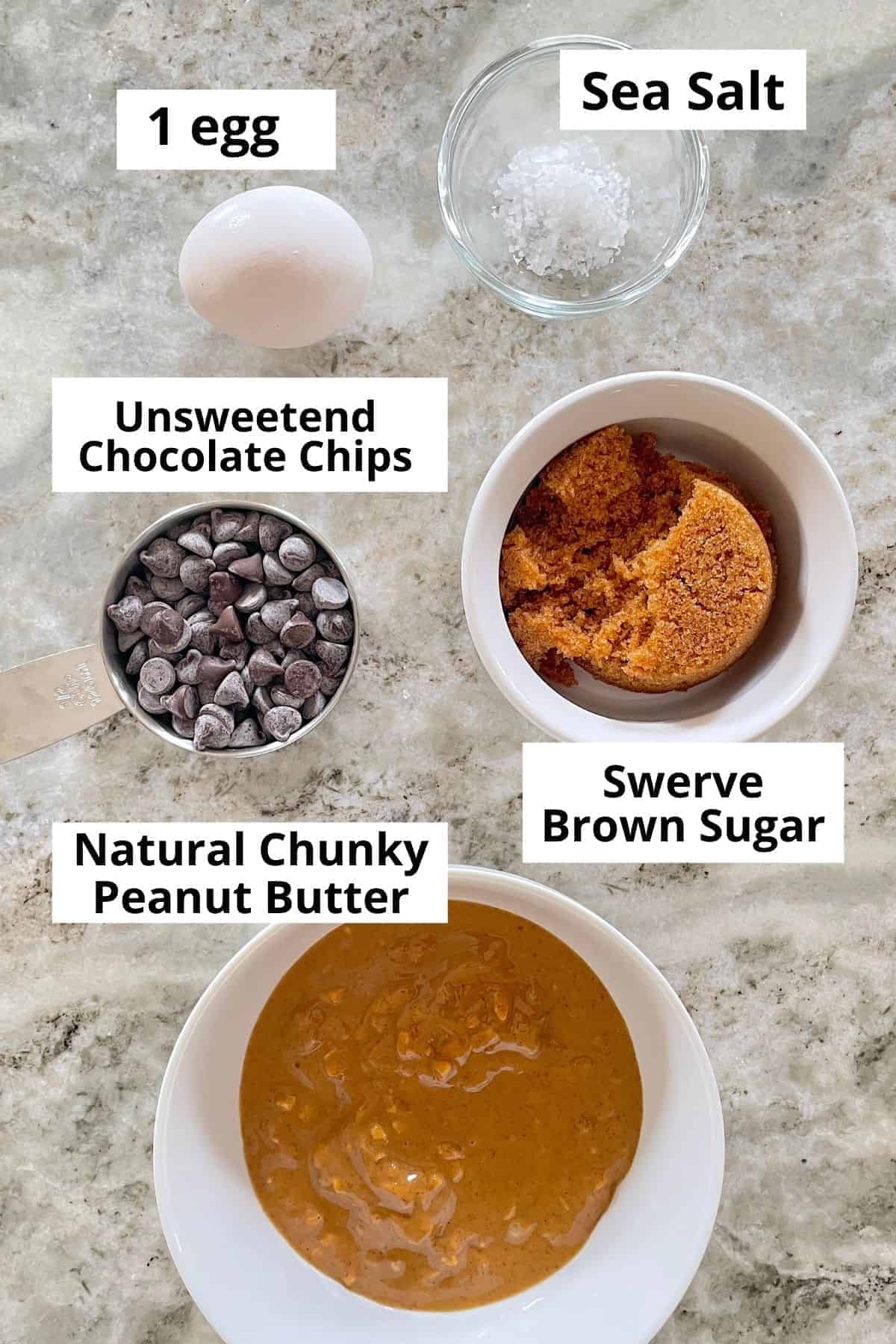 ingredients chocolate chips, brown sugar, peanut butter and an egg