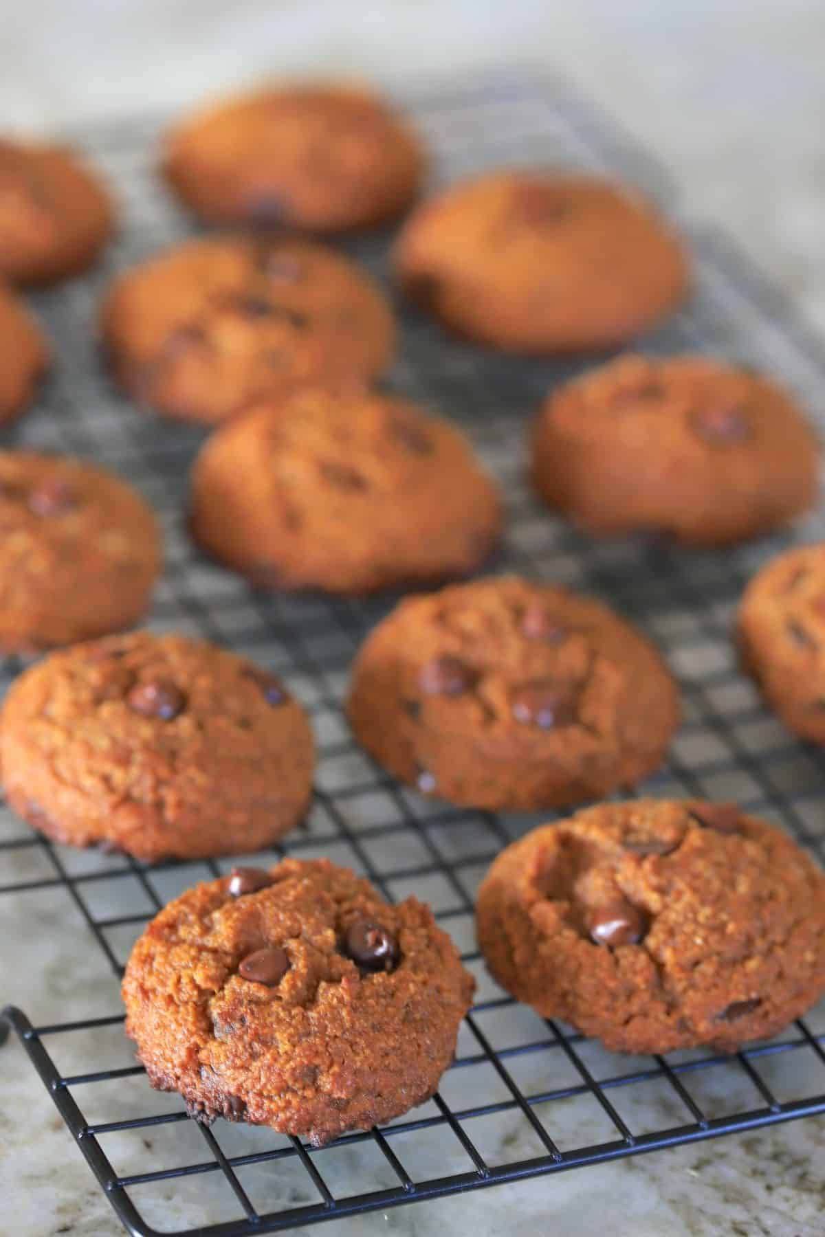 baked pumpkin cookies on a cooling rack