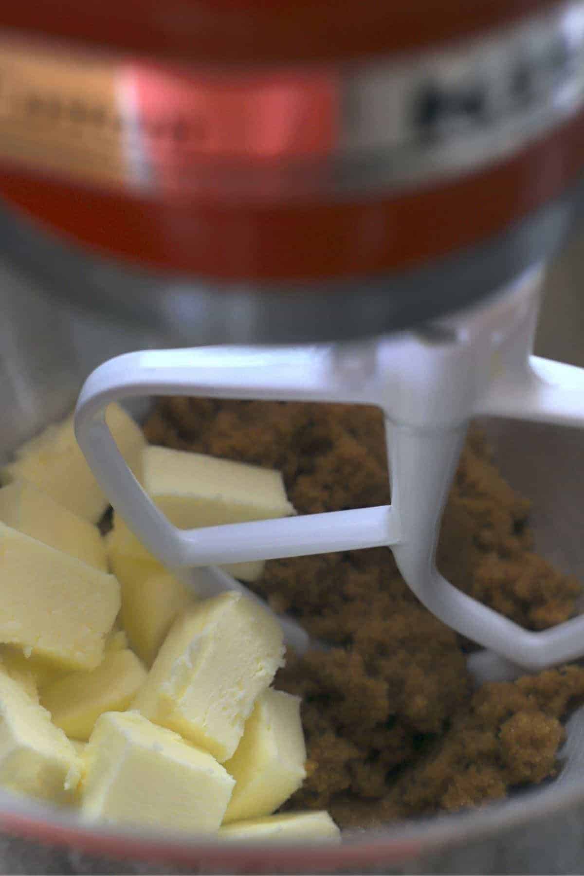 mixing together the brown sugar and butter