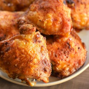 Chicken thighs baked in the oven with special seasoning blend to make them extra tasty and crispy. #keto #lowcarb