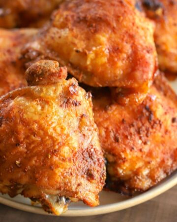 Chicken thighs baked in the oven with special seasoning blend to make them extra tasty and crispy. #keto #lowcarb