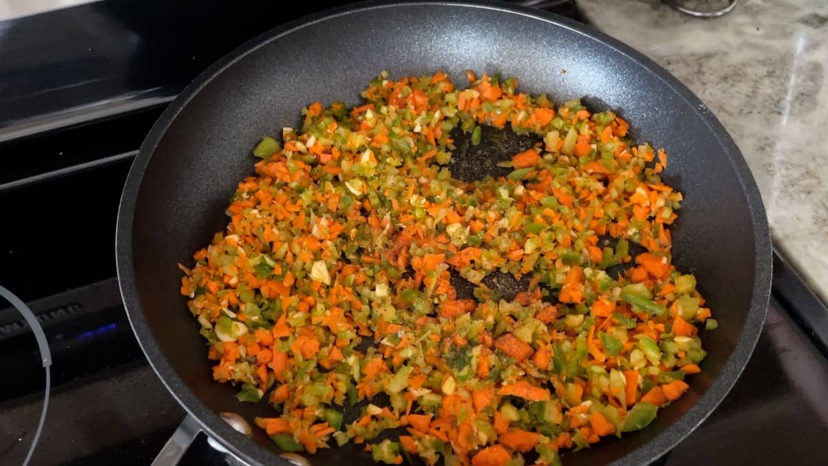 carrots and celery in a frying pan