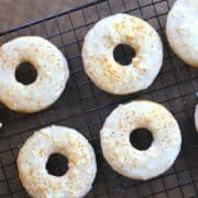 keto eggnog donuts on a cooling rack