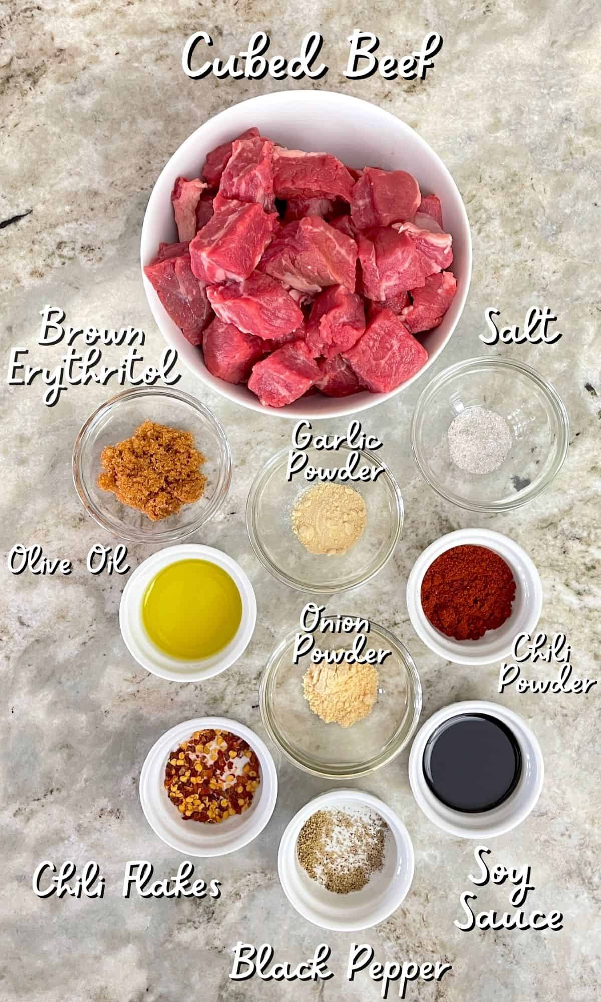 ingredients used for keto steak bites recipe.