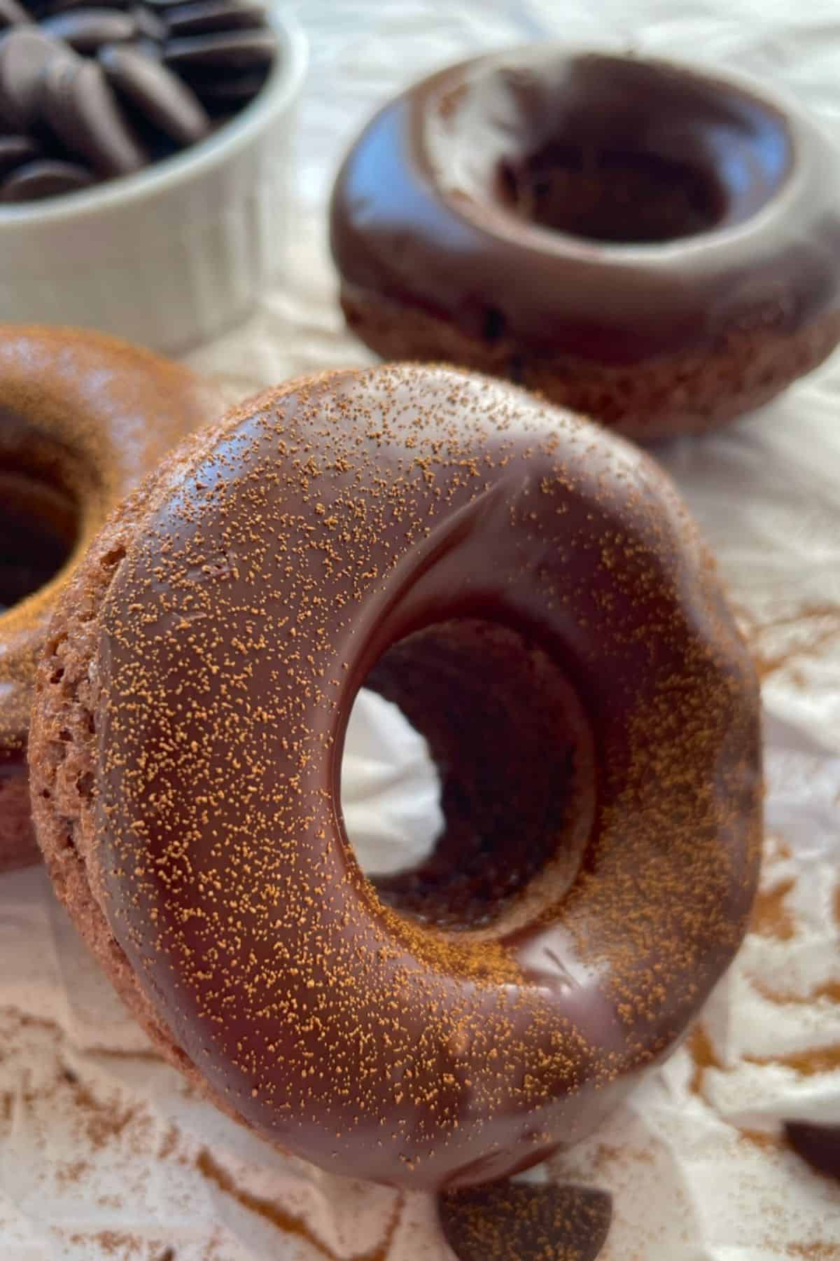 sugar free air fryer donut leaning on another.