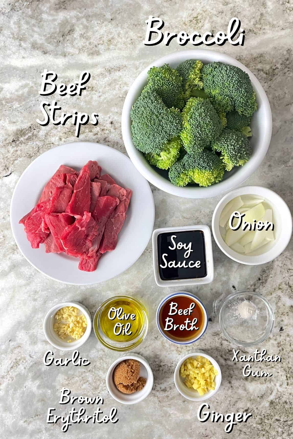 ingredients used for the keto beef and broccoli recipe.