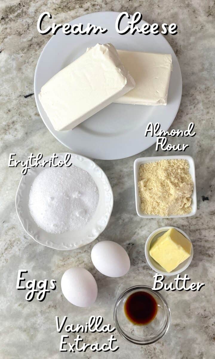 ingredients used for the keto cheesecake cupcakes.