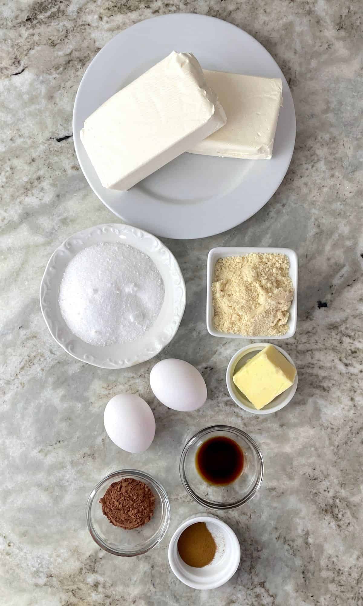 ingredients used for the cafe mocha sugar free mini cheesecakes.