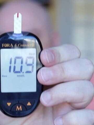 image of glucose meter reading at 10.9.