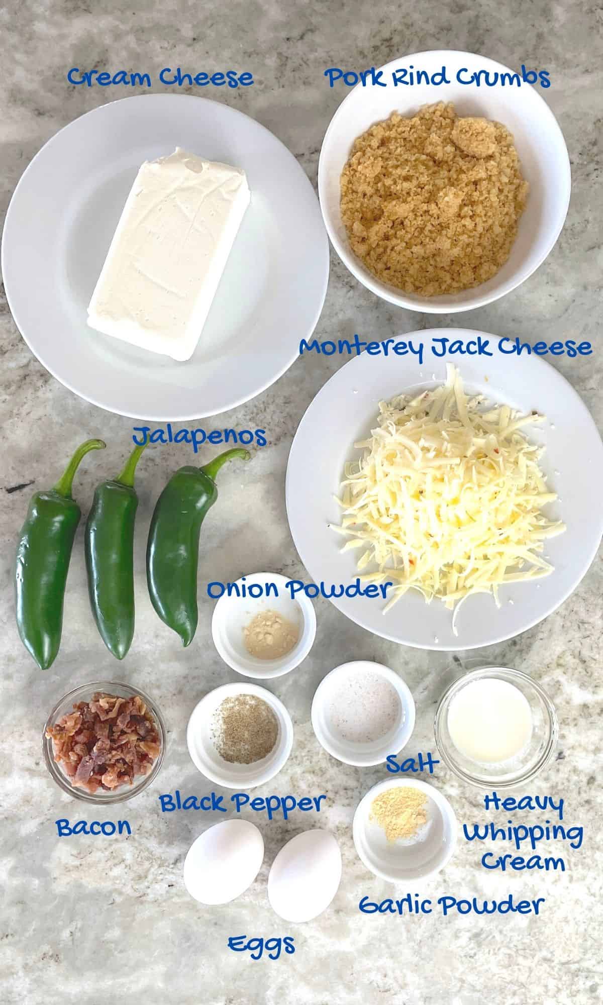 ingredients used for the keto air fryer jalapeno popper bites.