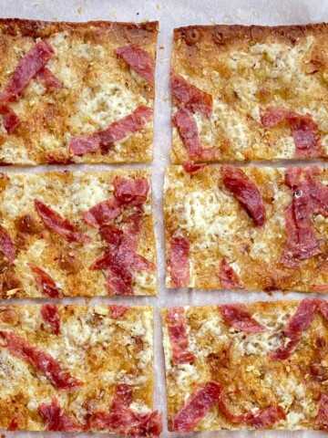 six slices of low carb lavash bread pizza.