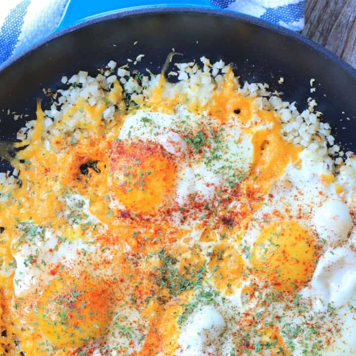 overhead view of the lazy keto breakfast skillet.