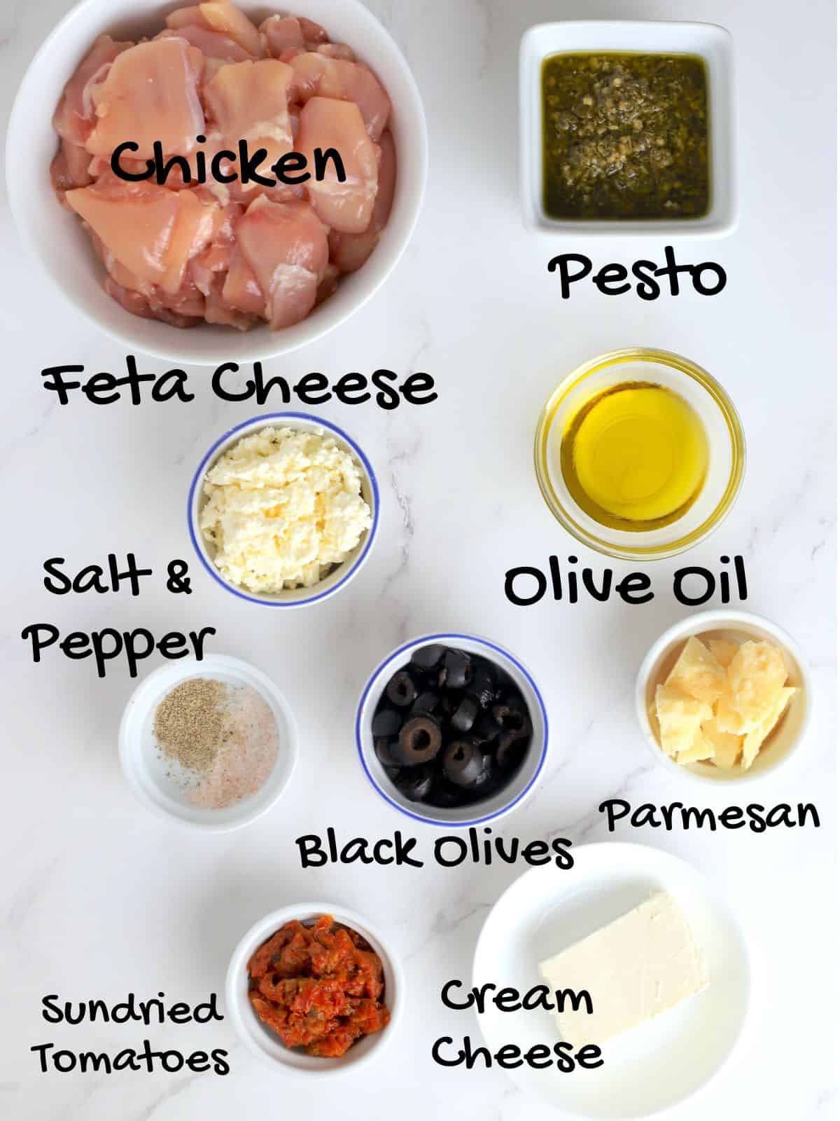 ingredients for the keto pesto chicken.