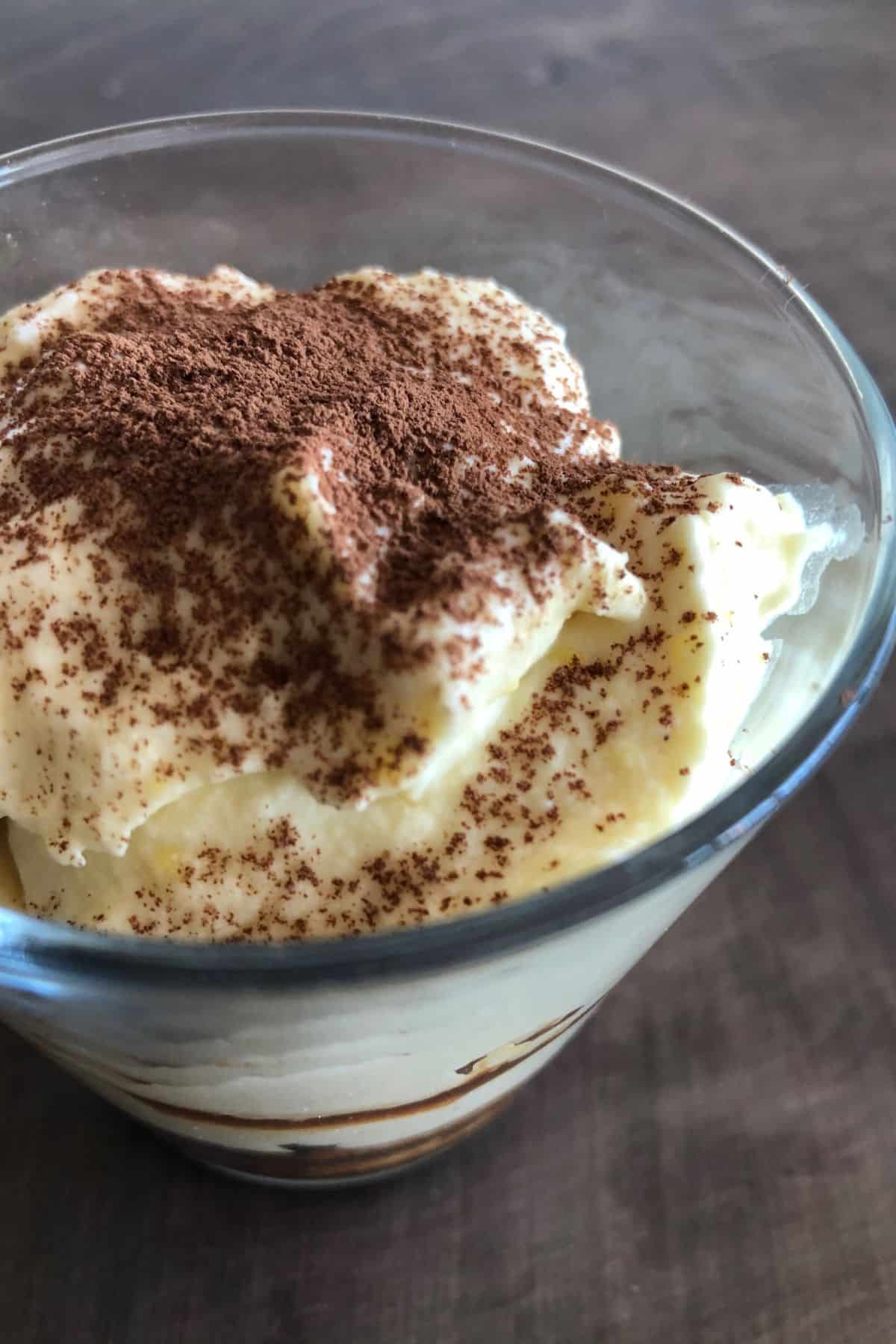 top view of a tiramisu cup.