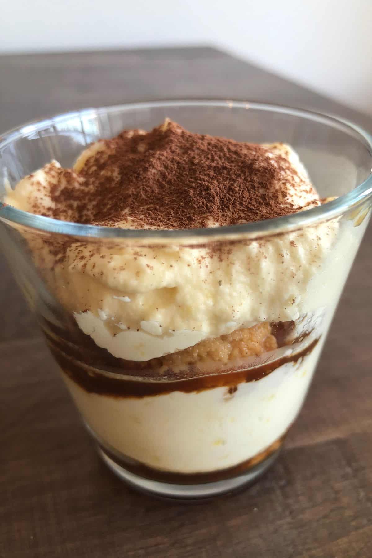 tiramisu cup on a tabletop.