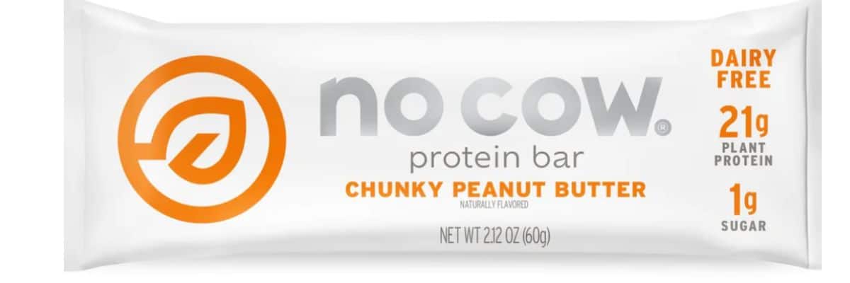 Product shot of no cow chunky peanut butter bar.