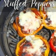 stuffed peppers in the air fryer basket.