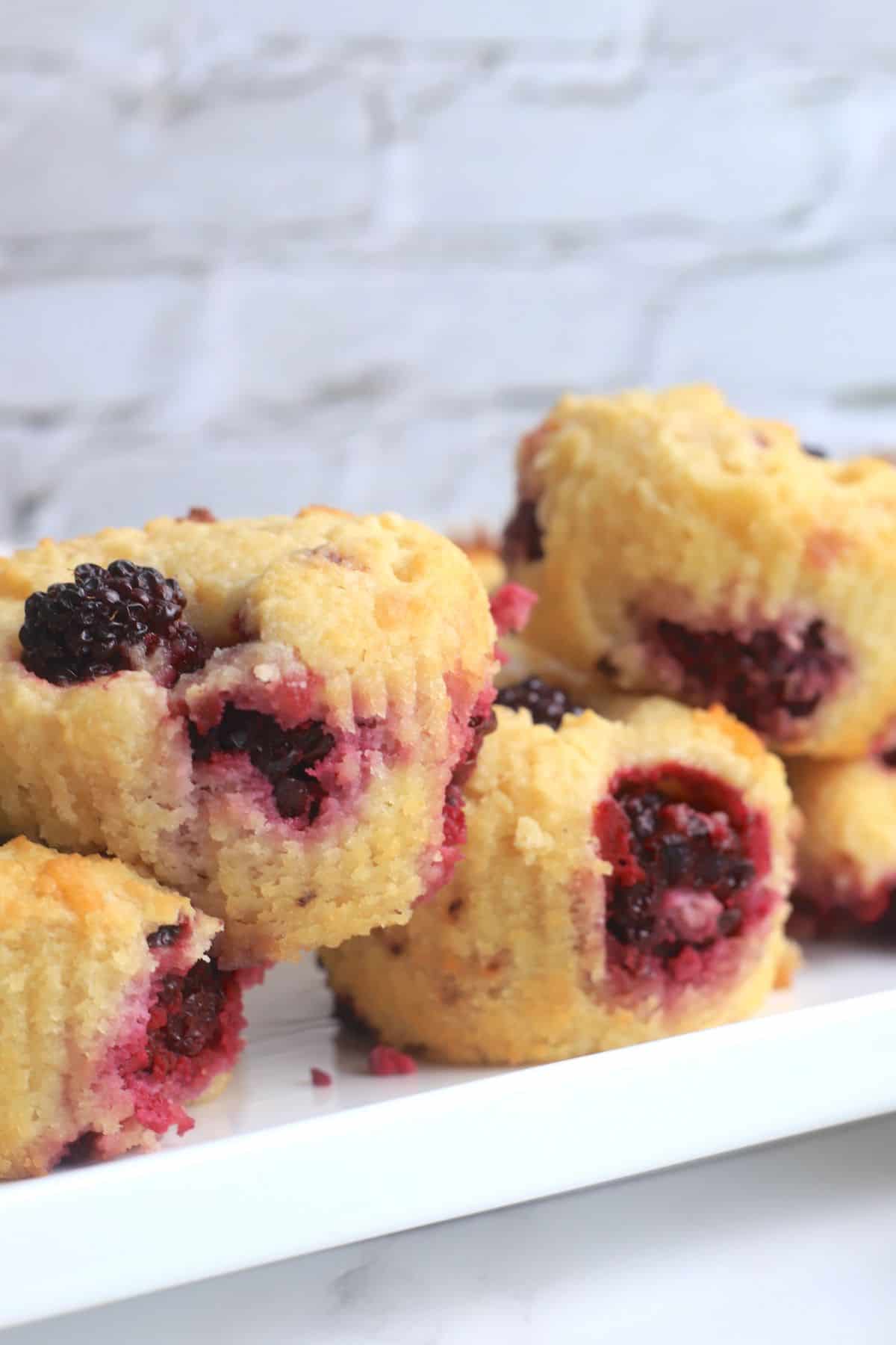 close up of gluten-free blackberry muffins.