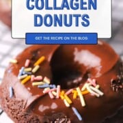 Chocolate sugar free collagen donuts on a wire rack.