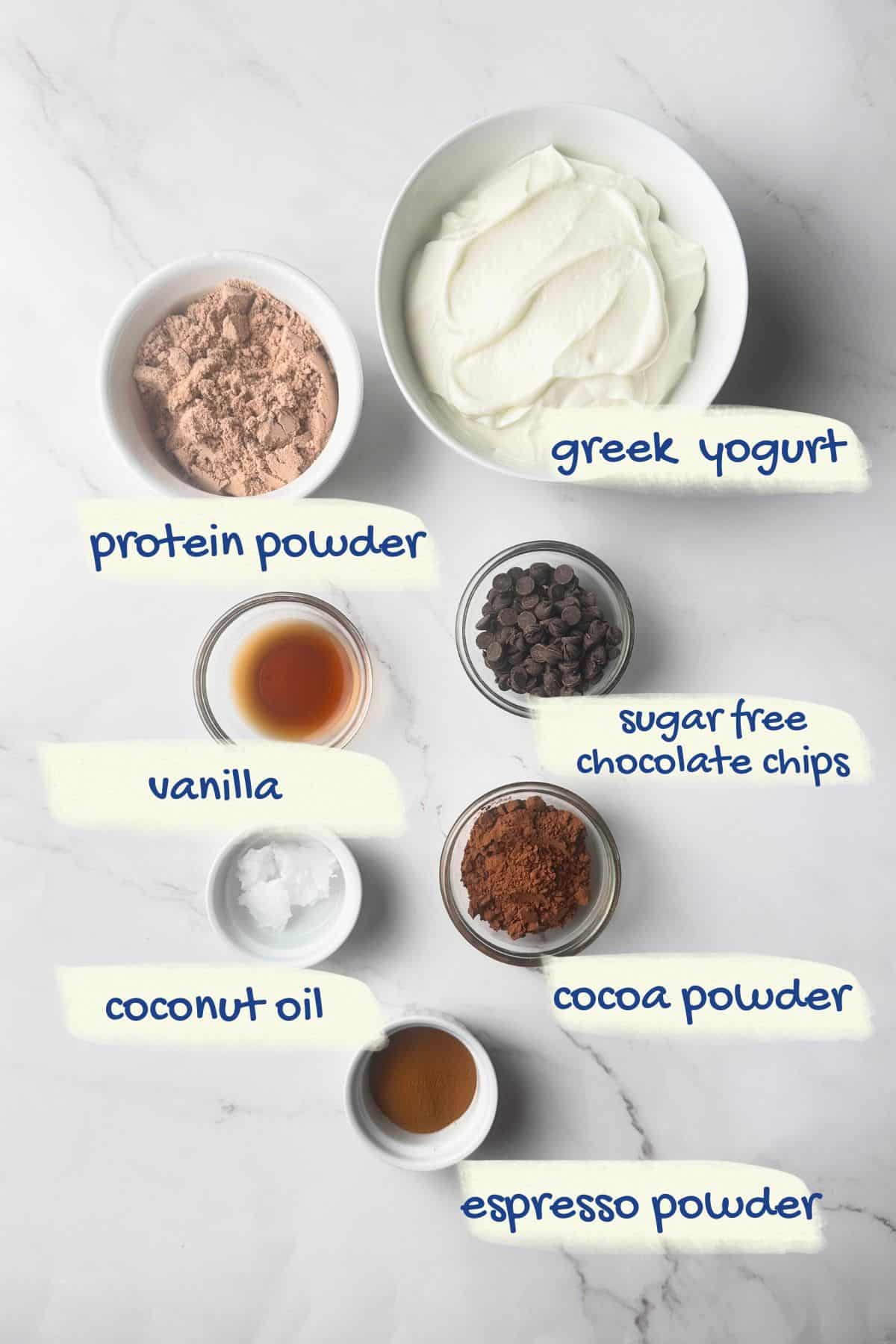 Ingredients used for the protein mousse recipe.