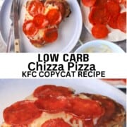 A chizza on a plate with a fork and knife, pepperoni and tomato sauce.