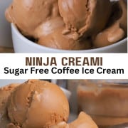Coffee cups with scoops of the ninja creami sugar free coffee ice cream and a spoon.