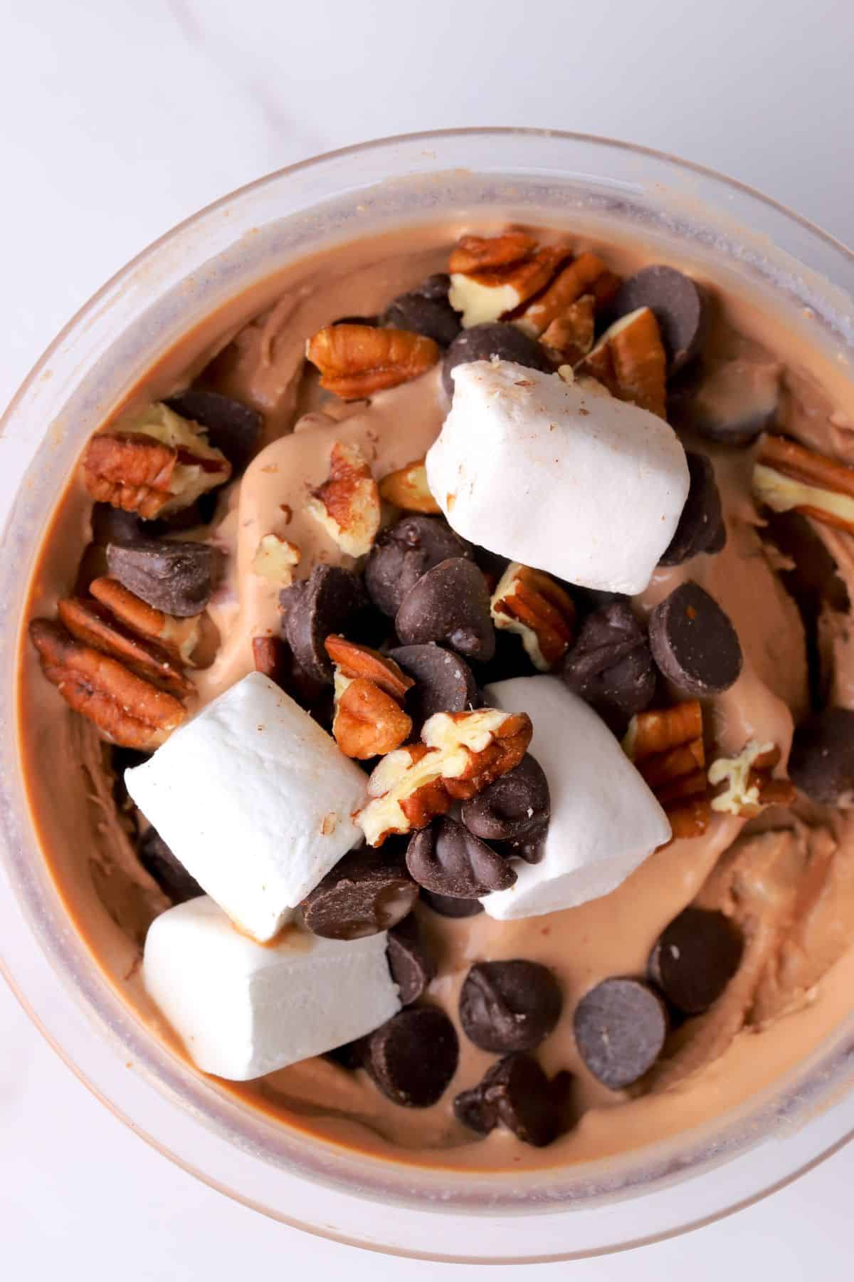 Sugar free rocky road ice cream in the ninja creami pint.