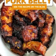 Sweet and spicy keto pork belly in a bowl.