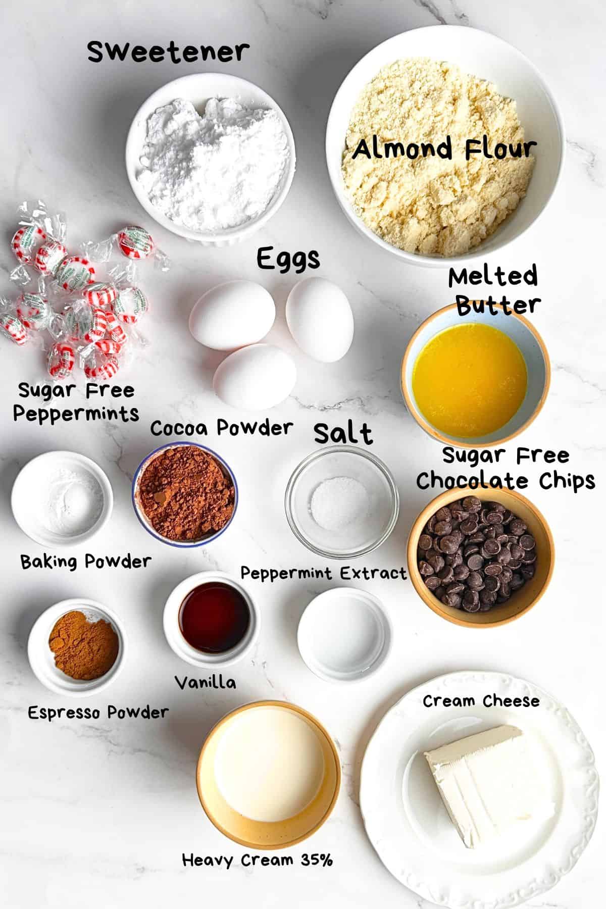 Ingredients used for the candy cane cake squares.