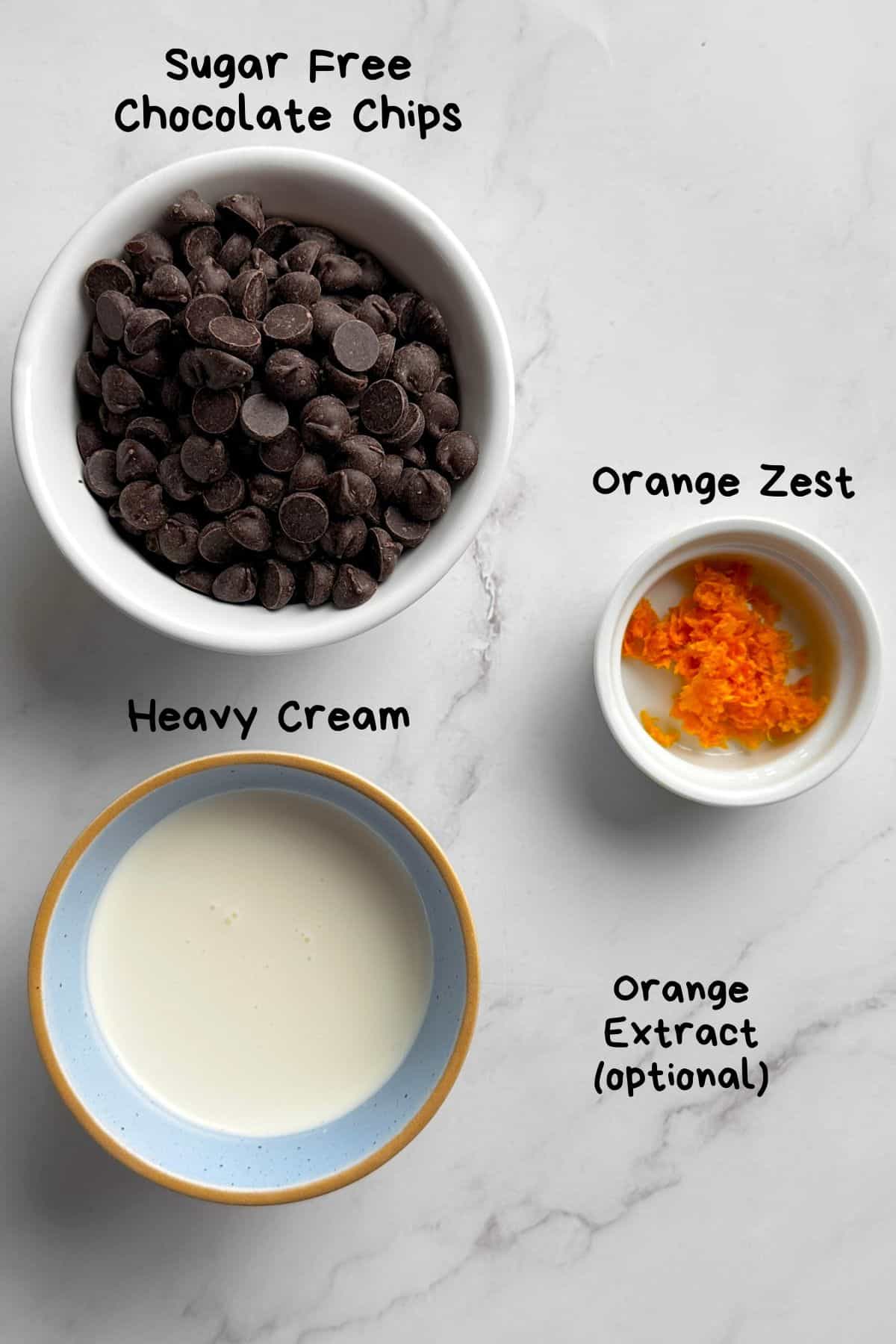 Ingredients used for the orange chocolate pots.