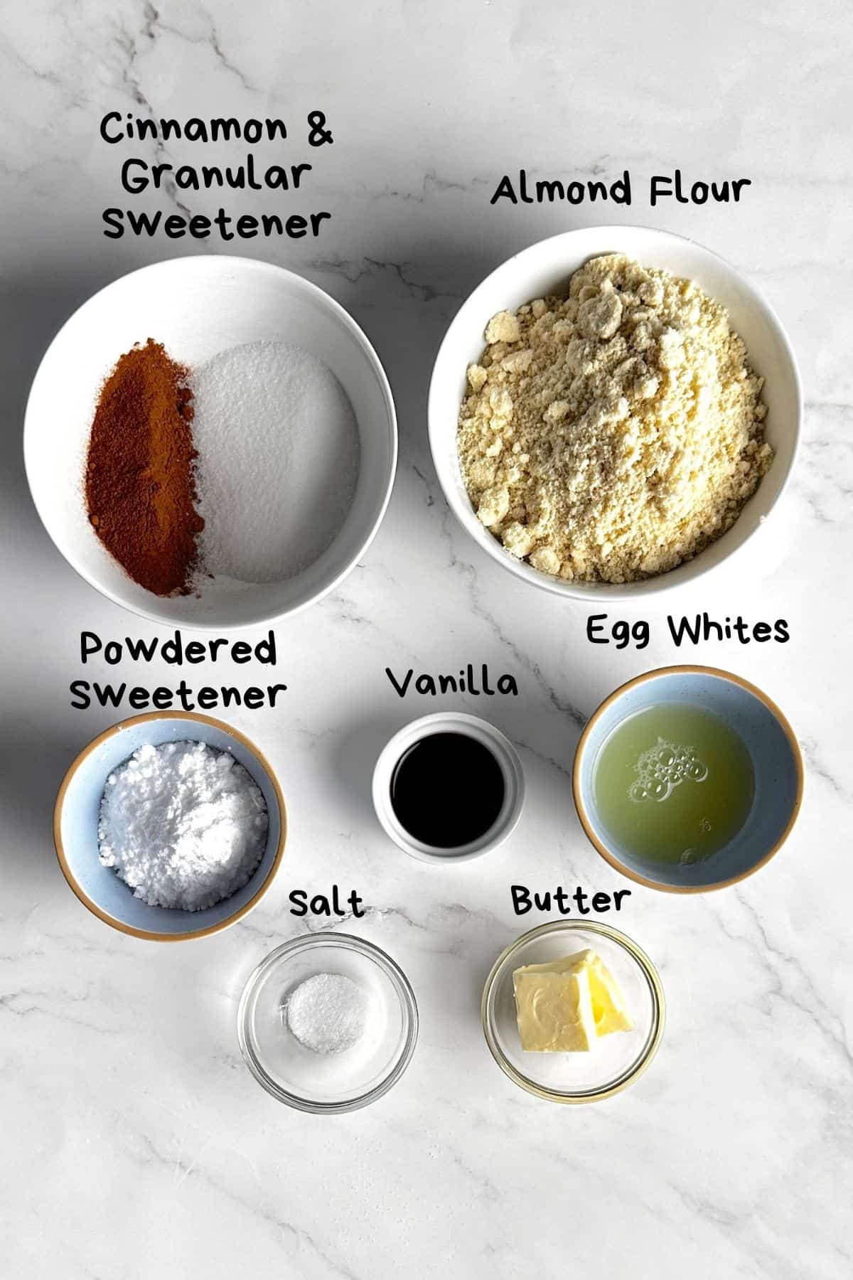 Ingredients for the low carb sugar free snickerdoodle cookies.