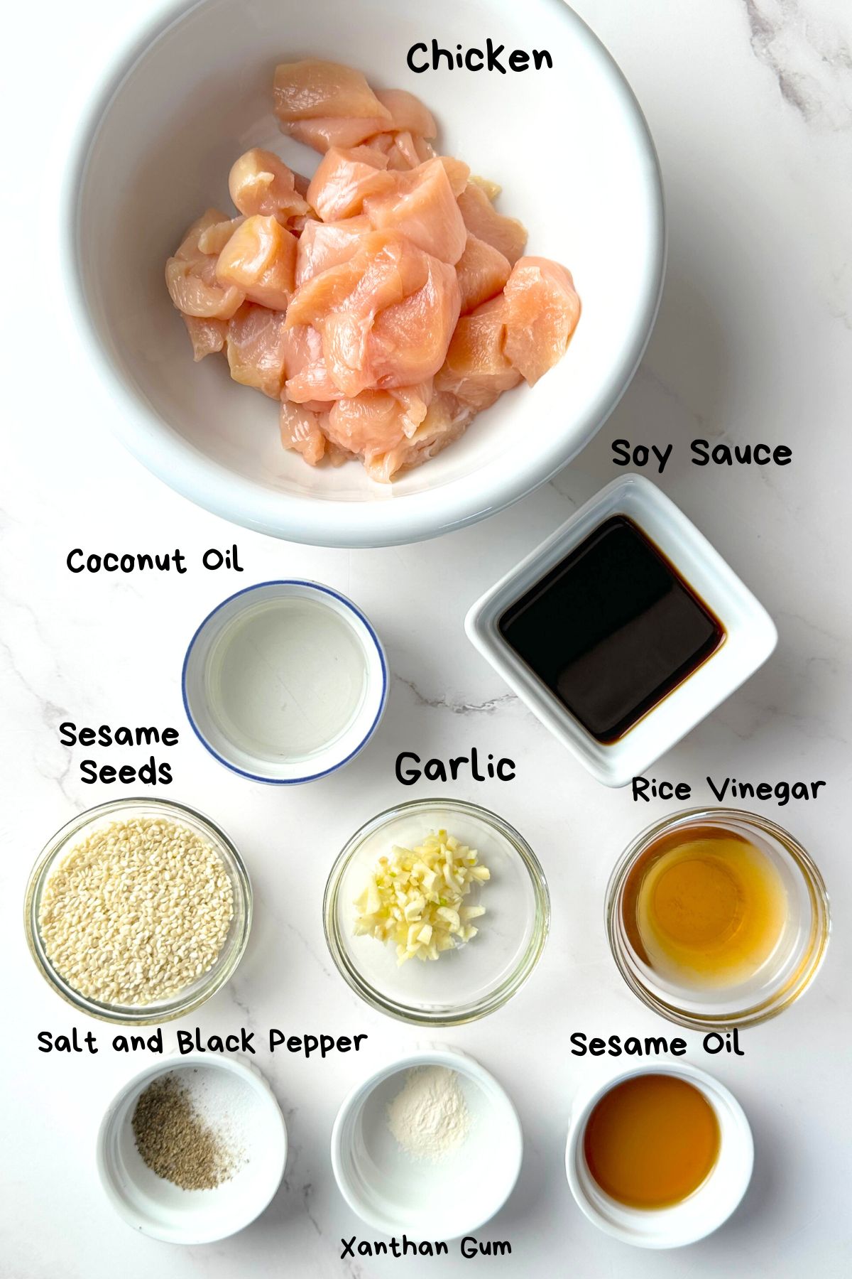 Ingredients for the low carb sesame chicken recipe.