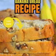 Loaf of diabetic banana bread recipe cut into slices.