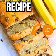 Loaf of diabetic banana bread recipe cut into slices.