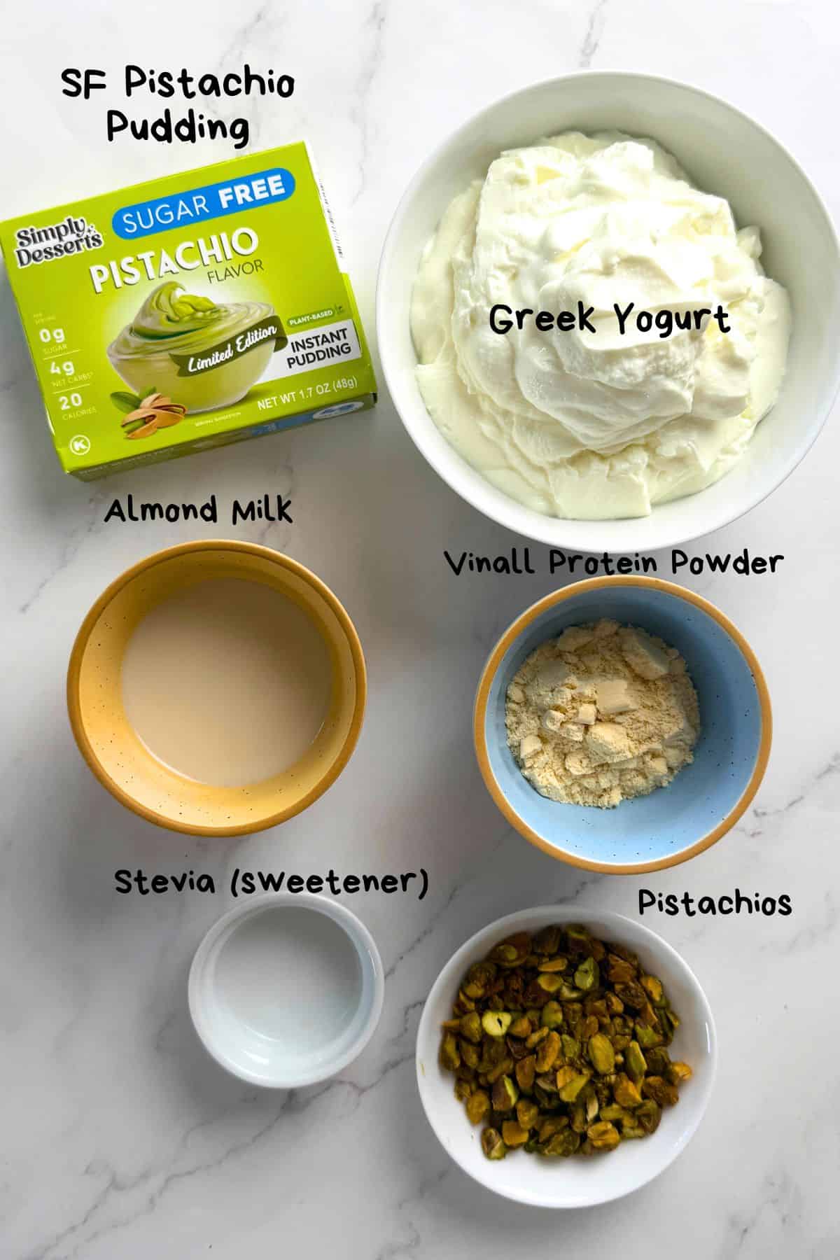 Ingredients for pistachio pudding.