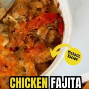 Casserole dish with keto chicken fajita casserole.