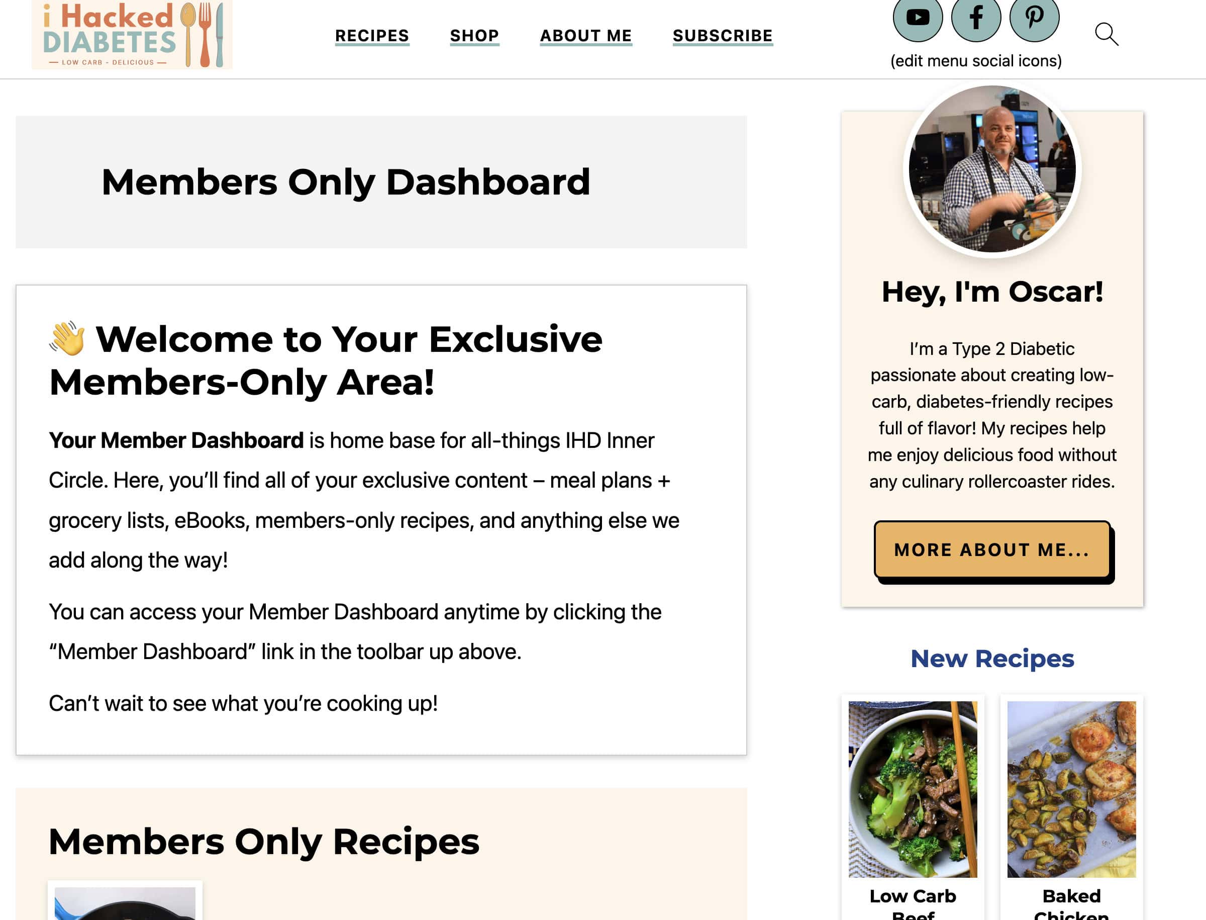 Members only dashboard screenshot.