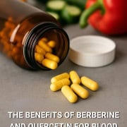 Jar with berberine next to vegetables.