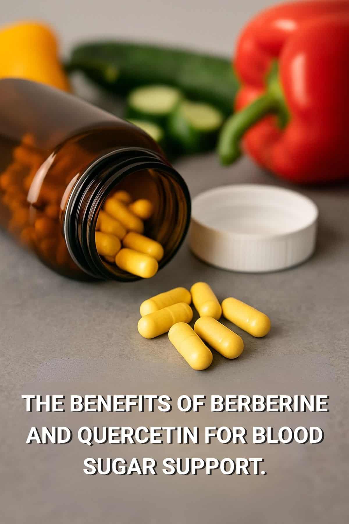 Jar with berberine next to vegetables.