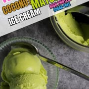 Bowl of vegan coconut match ice cream made in the ninja creami.